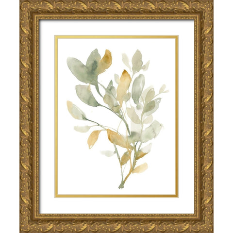 Sage and Sienna Leaves I Gold Ornate Wood Framed Art Print with Double Matting by Goldberger, Jennifer
