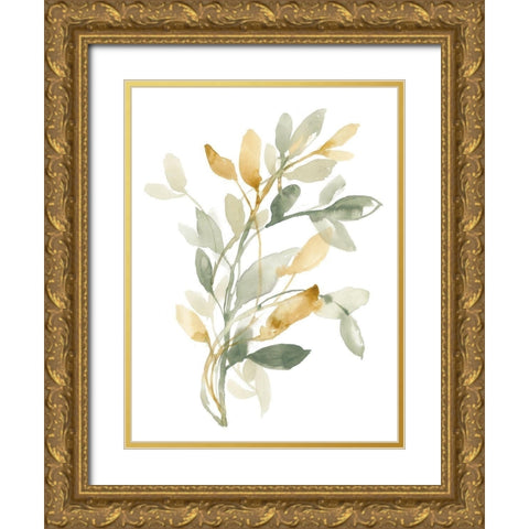 Sage and Sienna Leaves II Gold Ornate Wood Framed Art Print with Double Matting by Goldberger, Jennifer