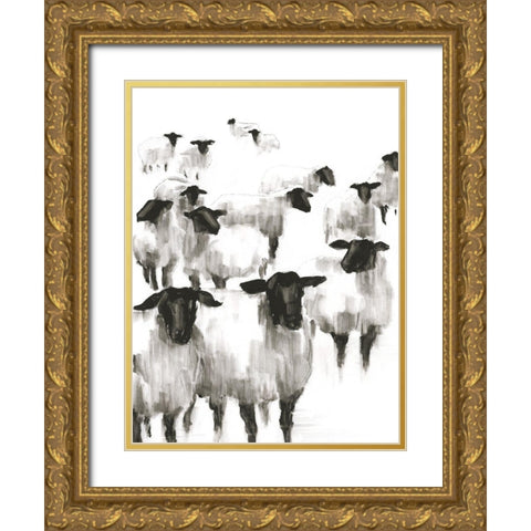 Counting Sheep II Gold Ornate Wood Framed Art Print with Double Matting by Harper, Ethan