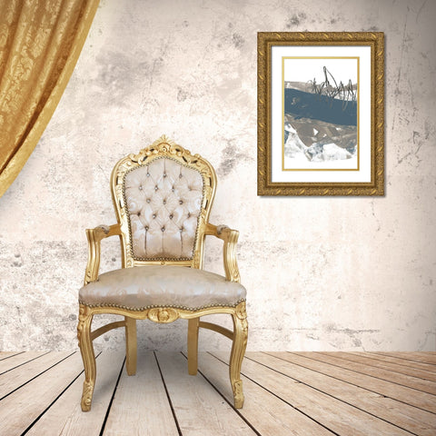 Blue and Grey Swipe II Gold Ornate Wood Framed Art Print with Double Matting by Goldberger, Jennifer