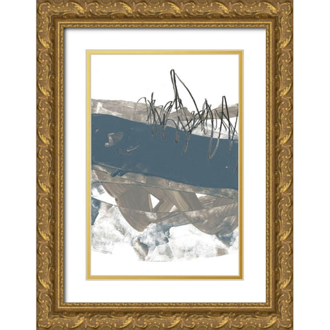 Blue and Grey Swipe II Gold Ornate Wood Framed Art Print with Double Matting by Goldberger, Jennifer