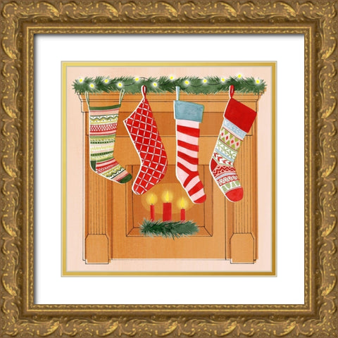 Christmas Stockings II Gold Ornate Wood Framed Art Print with Double Matting by Popp, Grace