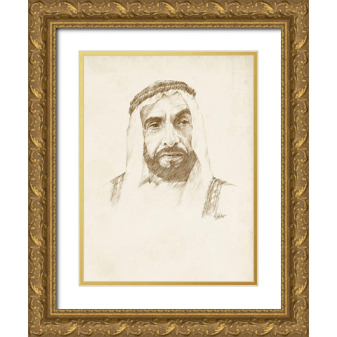 Late Sheikh Zayed bin Sultan Al Nahyan Gold Ornate Wood Framed Art Print with Double Matting by Harper, Ethan