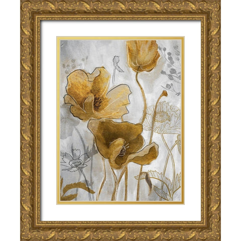 Gold and Silver Flowerfield I Gold Ornate Wood Framed Art Print with Double Matting by Studio W