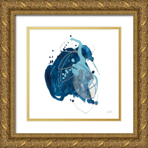 Blue Ink Blot I Gold Ornate Wood Framed Art Print with Double Matting by Vess, June Erica
