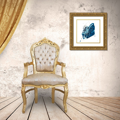 Blue Ink Blot II Gold Ornate Wood Framed Art Print with Double Matting by Vess, June Erica