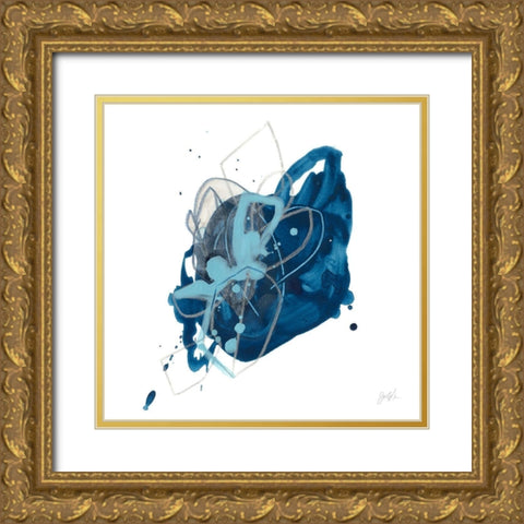 Blue Ink Blot II Gold Ornate Wood Framed Art Print with Double Matting by Vess, June Erica