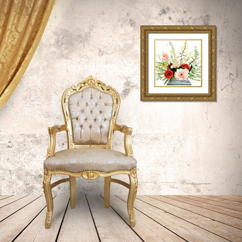 Splashy Bouquet I Gold Ornate Wood Framed Art Print with Double Matting by Barnes, Victoria