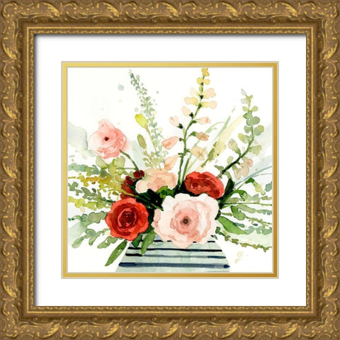 Splashy Bouquet I Gold Ornate Wood Framed Art Print with Double Matting by Barnes, Victoria