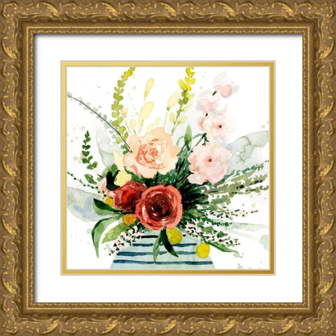 Splashy Bouquet II Gold Ornate Wood Framed Art Print with Double Matting by Barnes, Victoria