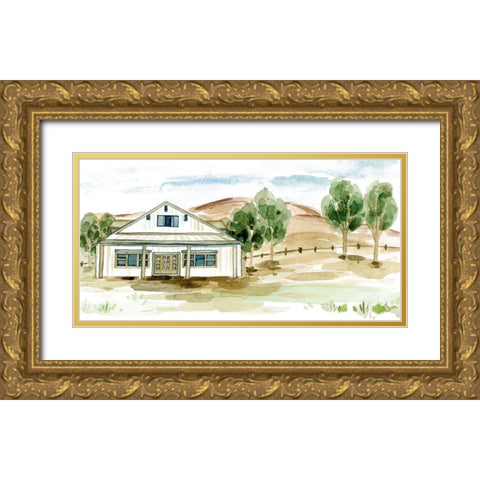 Farmhouse Landscape I Gold Ornate Wood Framed Art Print with Double Matting by Wang, Melissa
