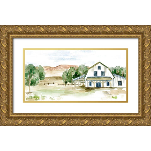 Farmhouse Landscape II Gold Ornate Wood Framed Art Print with Double Matting by Wang, Melissa
