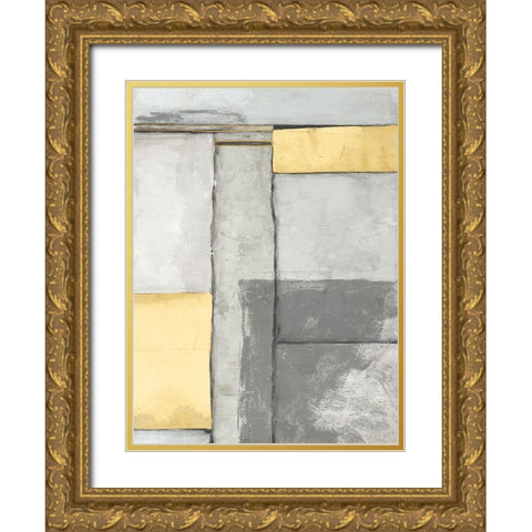 Linear Grey IV Gold Ornate Wood Framed Art Print with Double Matting by Goldberger, Jennifer