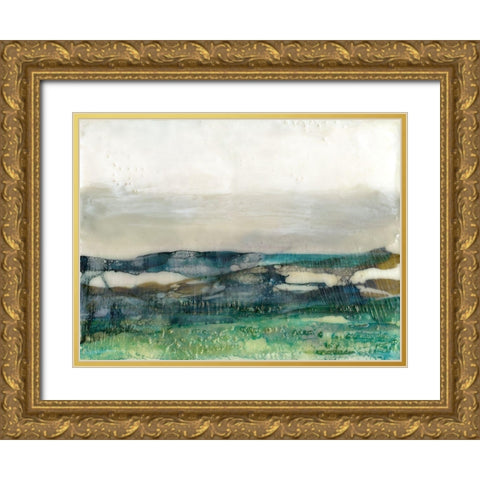 Aqua Hills I Gold Ornate Wood Framed Art Print with Double Matting by Goldberger, Jennifer