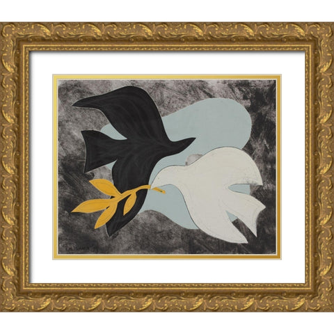 Dove Composition IV Gold Ornate Wood Framed Art Print with Double Matting by Delamater, Rob