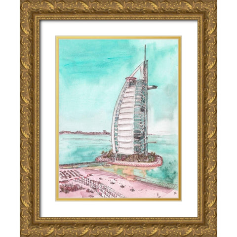 Day Landing Dubai I Gold Ornate Wood Framed Art Print with Double Matting by Wang, Melissa