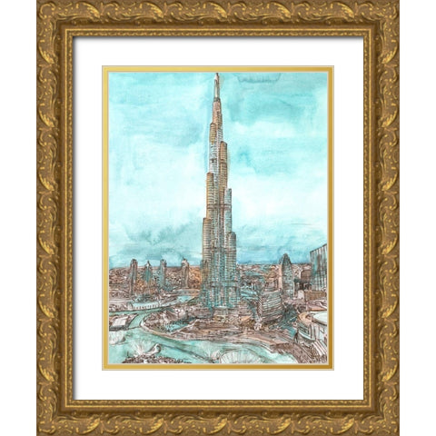 Day Landing Dubai II Gold Ornate Wood Framed Art Print with Double Matting by Wang, Melissa