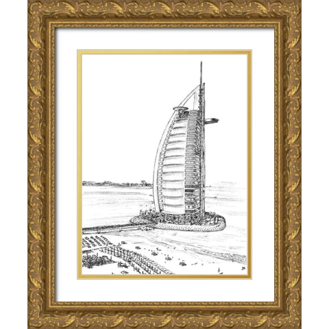 Dubai in Black and White I Gold Ornate Wood Framed Art Print with Double Matting by Wang, Melissa