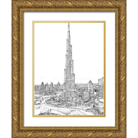 Dubai in Black and White II Gold Ornate Wood Framed Art Print with Double Matting by Wang, Melissa