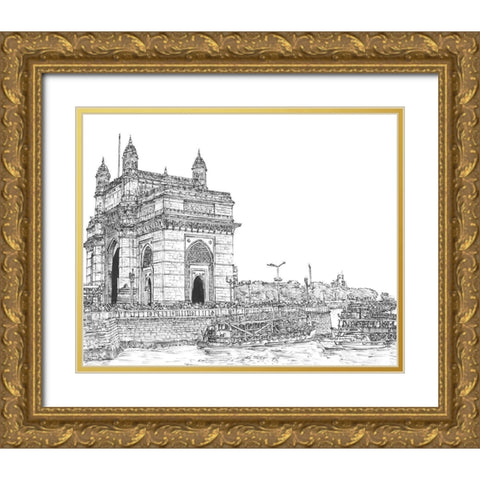 India in Black and White I Gold Ornate Wood Framed Art Print with Double Matting by Wang, Melissa