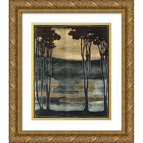 Nouveau Trees I Gold Ornate Wood Framed Art Print with Double Matting by Goldberger, Jennifer