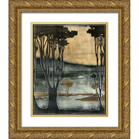 Nouveau Trees II Gold Ornate Wood Framed Art Print with Double Matting by Goldberger, Jennifer