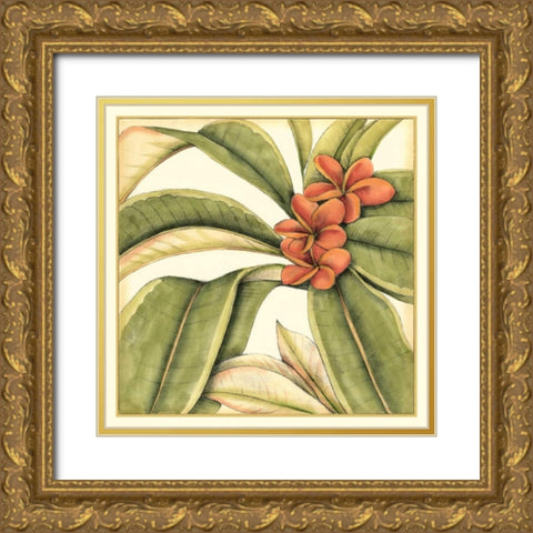 Tropical Blooms and Foliage I Gold Ornate Wood Framed Art Print with Double Matting by Goldberger, Jennifer