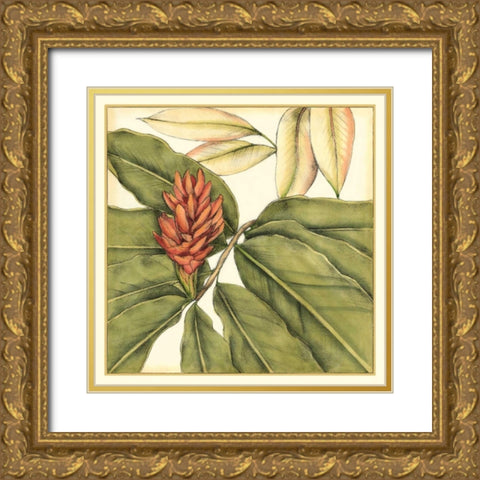 Tropical Blooms and Foliage II Gold Ornate Wood Framed Art Print with Double Matting by Goldberger, Jennifer