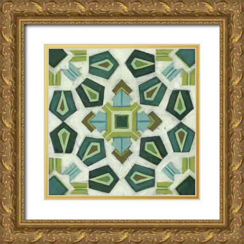 Palm Piazza Tile III Gold Ornate Wood Framed Art Print with Double Matting by Vess, June Erica