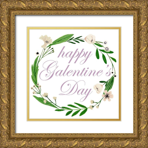 Happy Galentines Day I Gold Ornate Wood Framed Art Print with Double Matting by Wang, Melissa