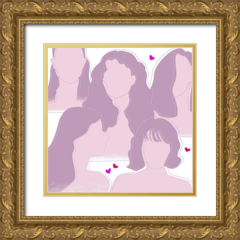 Happy Galentines Day IV Gold Ornate Wood Framed Art Print with Double Matting by Wang, Melissa