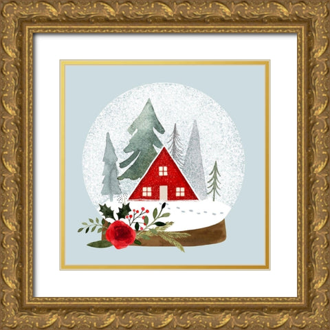 Snow Globe Village II Gold Ornate Wood Framed Art Print with Double Matting by Barnes, Victoria