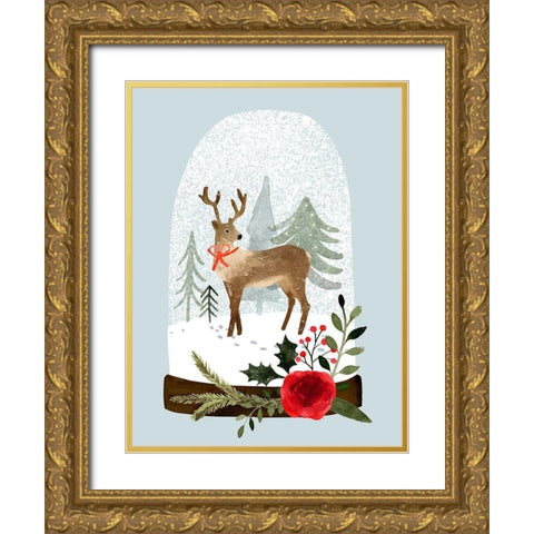 Snow Globe Village III Gold Ornate Wood Framed Art Print with Double Matting by Barnes, Victoria