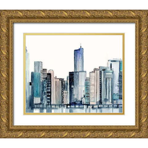 Watercolor Skyline I Gold Ornate Wood Framed Art Print with Double Matting by Barnes, Victoria