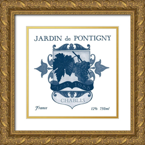 Indigo Wine Labels I Gold Ornate Wood Framed Art Print with Double Matting by Vess, June Erica