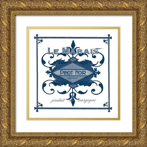 Indigo Wine Labels II Gold Ornate Wood Framed Art Print with Double Matting by Vess, June Erica