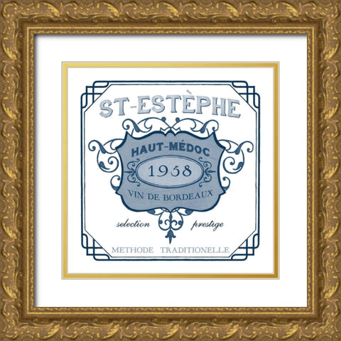 Indigo Wine Labels IV Gold Ornate Wood Framed Art Print with Double Matting by Vess, June Erica