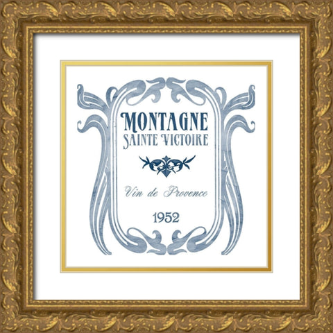 Indigo Wine Labels V Gold Ornate Wood Framed Art Print with Double Matting by Vess, June Erica