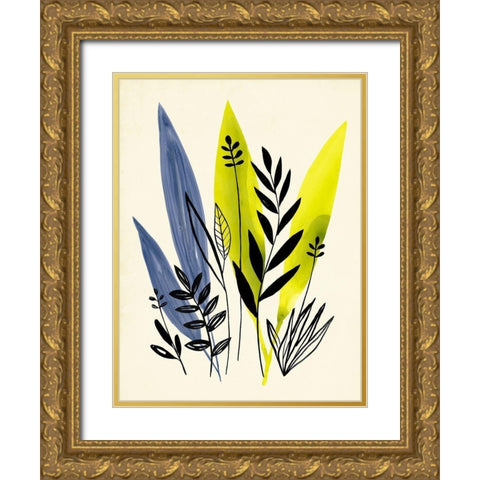 Dancing Leaf Collage I Gold Ornate Wood Framed Art Print with Double Matting by Warren, Annie