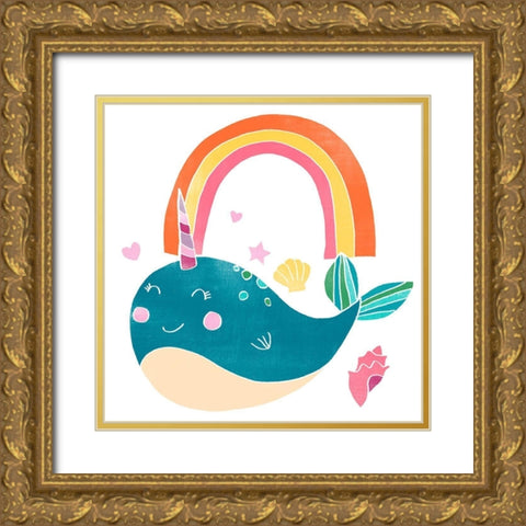 Happy Narwals I Gold Ornate Wood Framed Art Print with Double Matting by Vess, June Erica