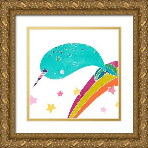Happy Narwals II Gold Ornate Wood Framed Art Print with Double Matting by Vess, June Erica