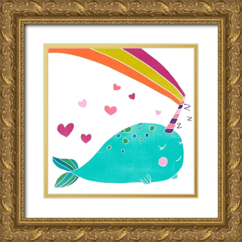 Happy Narwals III Gold Ornate Wood Framed Art Print with Double Matting by Vess, June Erica