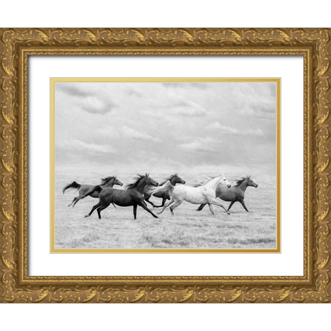 Horse Run I Gold Ornate Wood Framed Art Print with Double Matting by PHBurchett