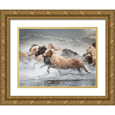 Horse Run IV Gold Ornate Wood Framed Art Print with Double Matting by PHBurchett