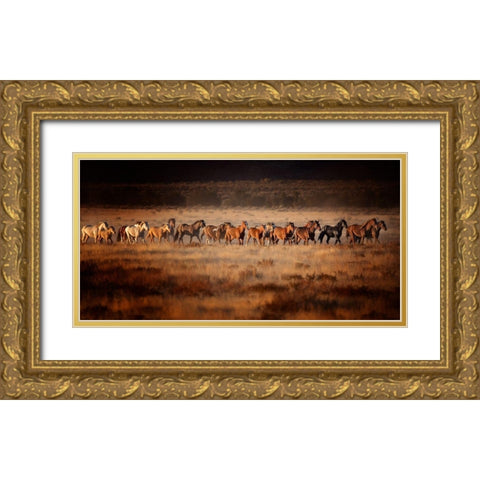 Horse Run VII Gold Ornate Wood Framed Art Print with Double Matting by PHBurchett