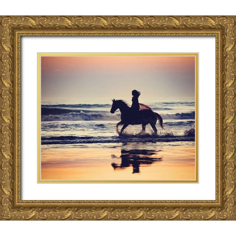 Running in the Sand III Gold Ornate Wood Framed Art Print with Double Matting by PHBurchett
