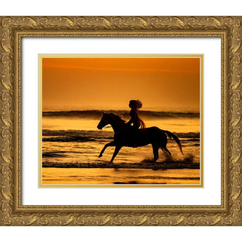 Running in the Sand IV Gold Ornate Wood Framed Art Print with Double Matting by PHBurchett