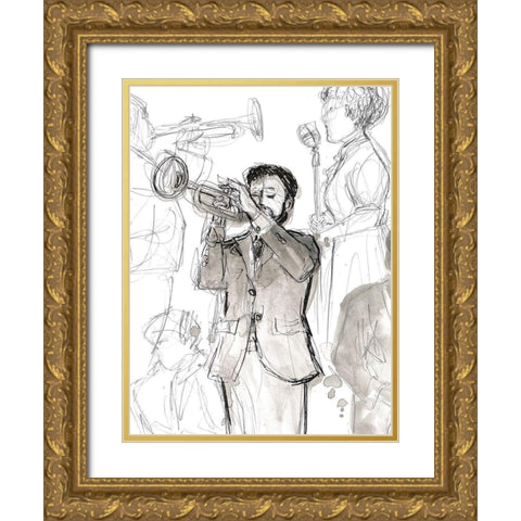 Jazz Sketchbook II Gold Ornate Wood Framed Art Print with Double Matting by Vess, June Erica