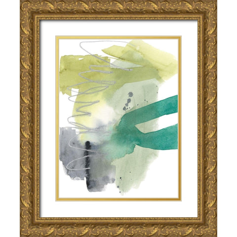 Graffiti Green I Gold Ornate Wood Framed Art Print with Double Matting by Goldberger, Jennifer