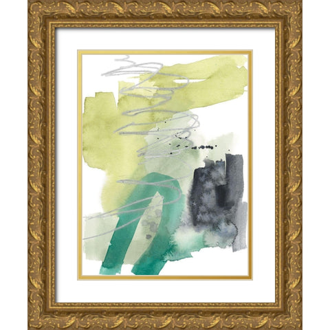 Graffiti Green II Gold Ornate Wood Framed Art Print with Double Matting by Goldberger, Jennifer